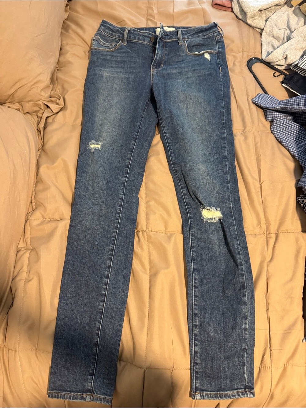 PacSun Women's Skinny Jeans - Dark Blue Distressed